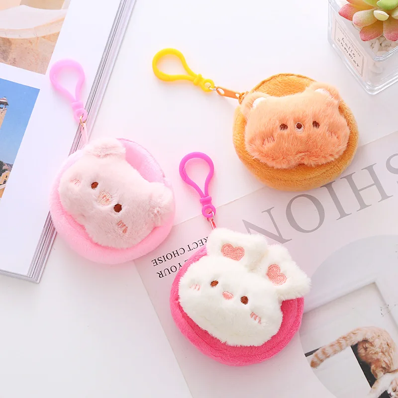 Kawai Kids Mini Coin Purse Candy Rabbit Bear Frog Plush Cartoon Animal Money Coin Bags Student ID Card Credit Card Storage Bags