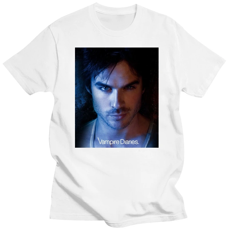 New Short Sleeve Round Collar Mens T Shirts Fashion The Vampire Diaries Damon Mens Short Sleeve Shirt