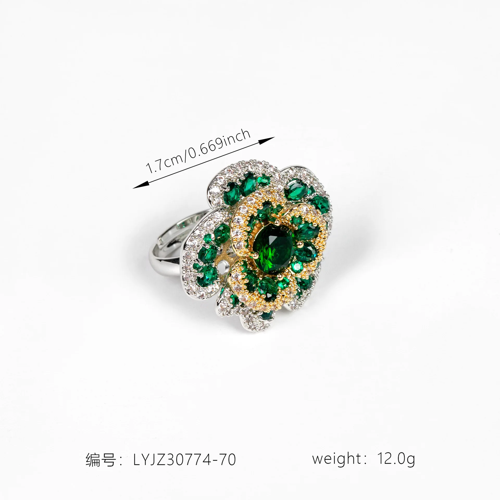 3D Large Zircon Gold Rose Ring,18k Gold Plated Flower Statement Ring, European Luxury Style
