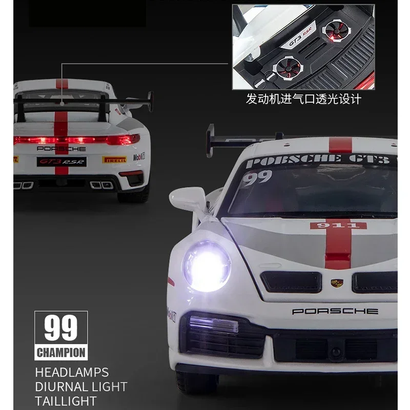 1:24 포르쉐 911 GT3 RSR 스포츠카 합금 풀백 모델 자동차 시뮬레이션 어린이 다이캐스트 장난감 자동차, 소년 장난감 차고 키트