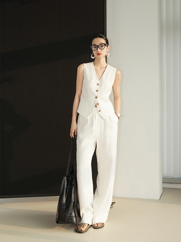 

LemonChen Faionable No Jaet Summer High Frequency Practical Items Signature Linen Series V-ne ort Length Single-butto...