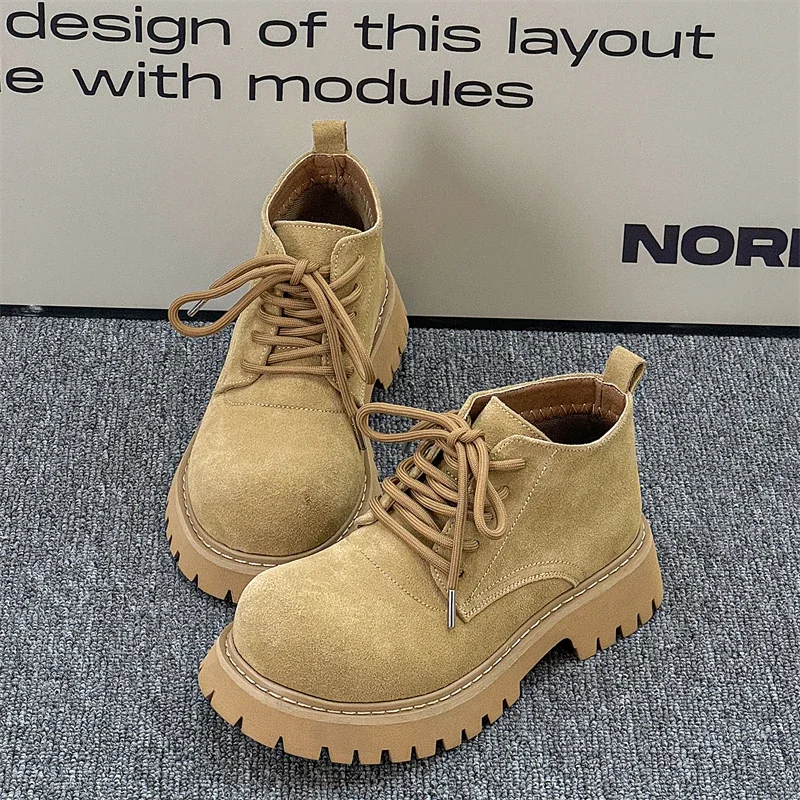 Męskie buty casual z dużym okrągłym noskiem, wysokiej jakości, brązowa skóra nubukowa, gruba podeszwa, modne buty skórzane męskie na pokaz mody, rozmiary 44 45 46