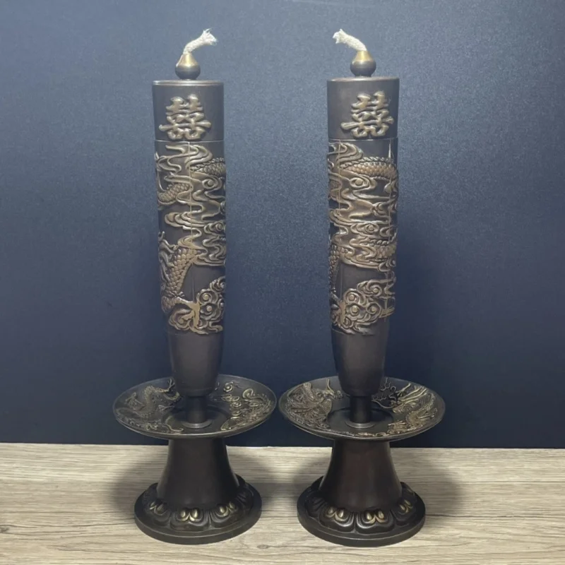 

Vintage Pure Brass Dragon and Phoenix Oil Lamp Long-lasting Lamp for Home Use in Buddhist Hall for Worshiping Gods and Buddha, O