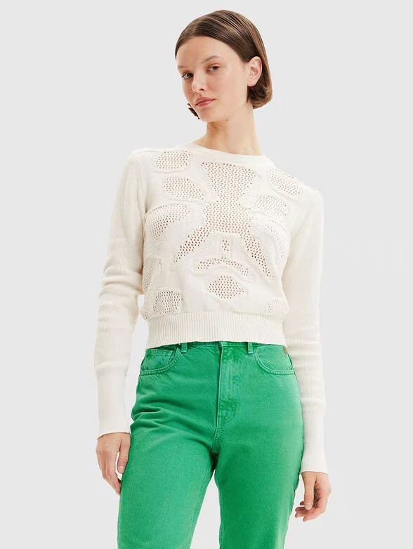 Foreign trade original single Spanish Spring Festival cotton hollowed-out crew-neck knitted sweater