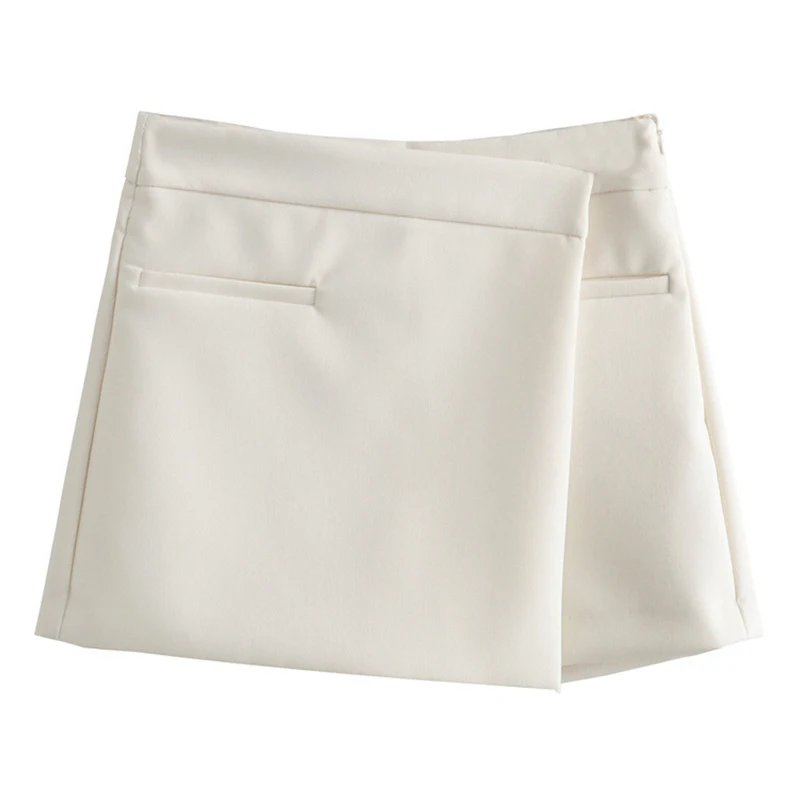 Moda dividir mini shorts saia feminina bolso cintura alta escritório senhoras saias elegante design irregular zíper shorts saias mulher