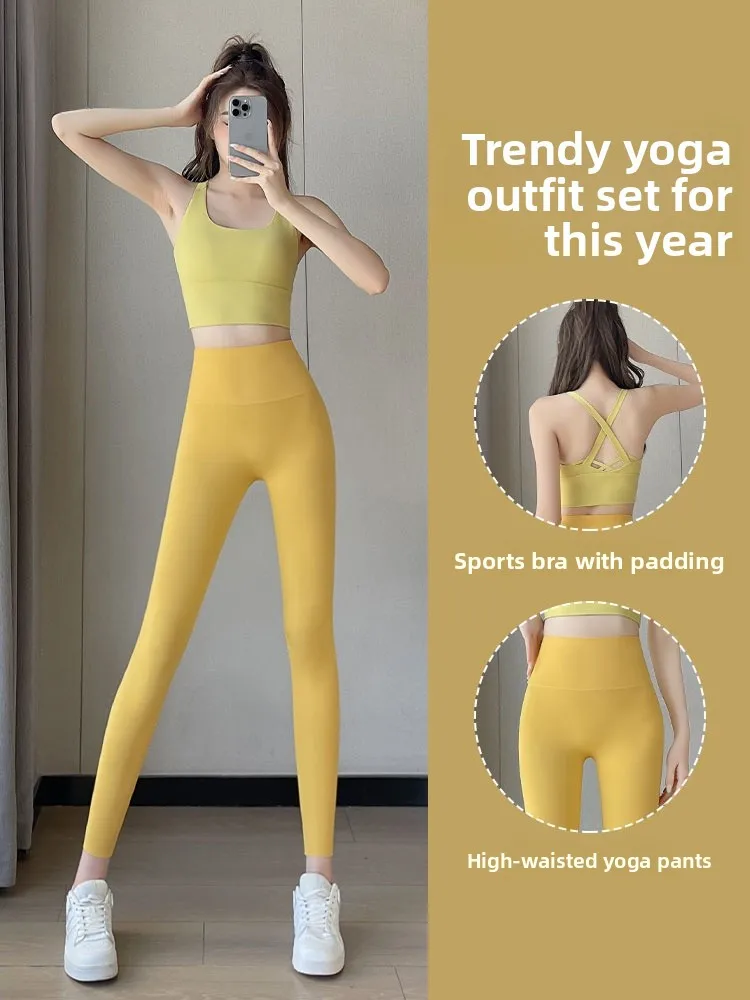 

Women's Yoga Fitn Sportswear Set Profional Running Vest Pants Pilates Training Clothes High Elastici Nylon