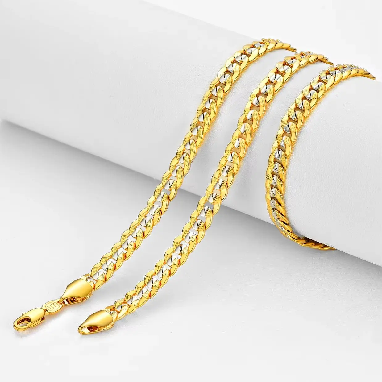 U7 6.5mm Thick Cuban Link Chain Bracelet Necklace Set for Man 8.3\