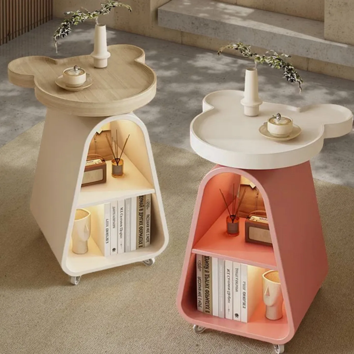 Cream wind wrought iron removable trolley coffee table small table bedside shelf side cabinet sofa side table