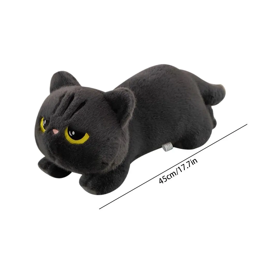 Travesseiro de pelúcia longo de 45cm, gato deitado, preto, cinza, brinquedo de pelúcia, almofada de dormir, descanso para as costas, travesseiro para crianças e adultos, acessórios