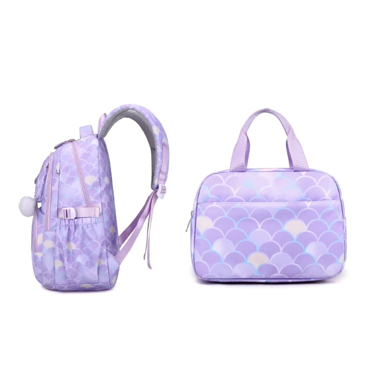 Nylon Backpack Set with Modern Print Pattern with Lunch Bag and Pencil Case Suitable for Women and Men