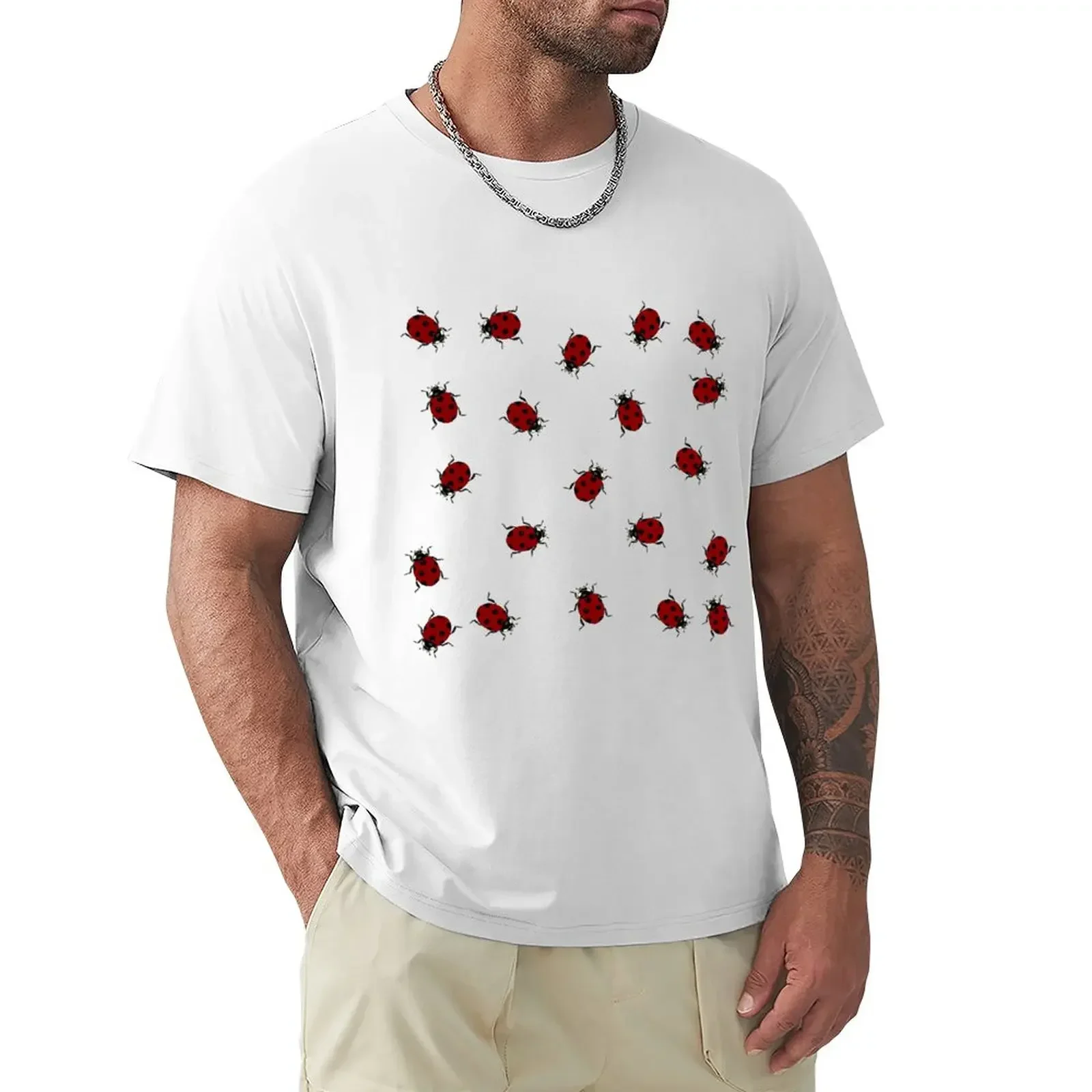 Red Ladybugs T-Shirt korean fashion tops oversized men clothings kawaii clothes Short sleeve tee mens champion t shirts styleman