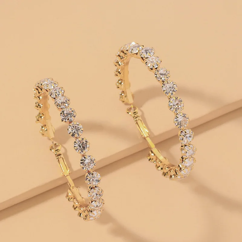 

New 2023 Fashion Jewelry Round Hoop Earrings Shiny Oversize Gold Color Crystal Earrings for Women Statement Earrings Party Gifts