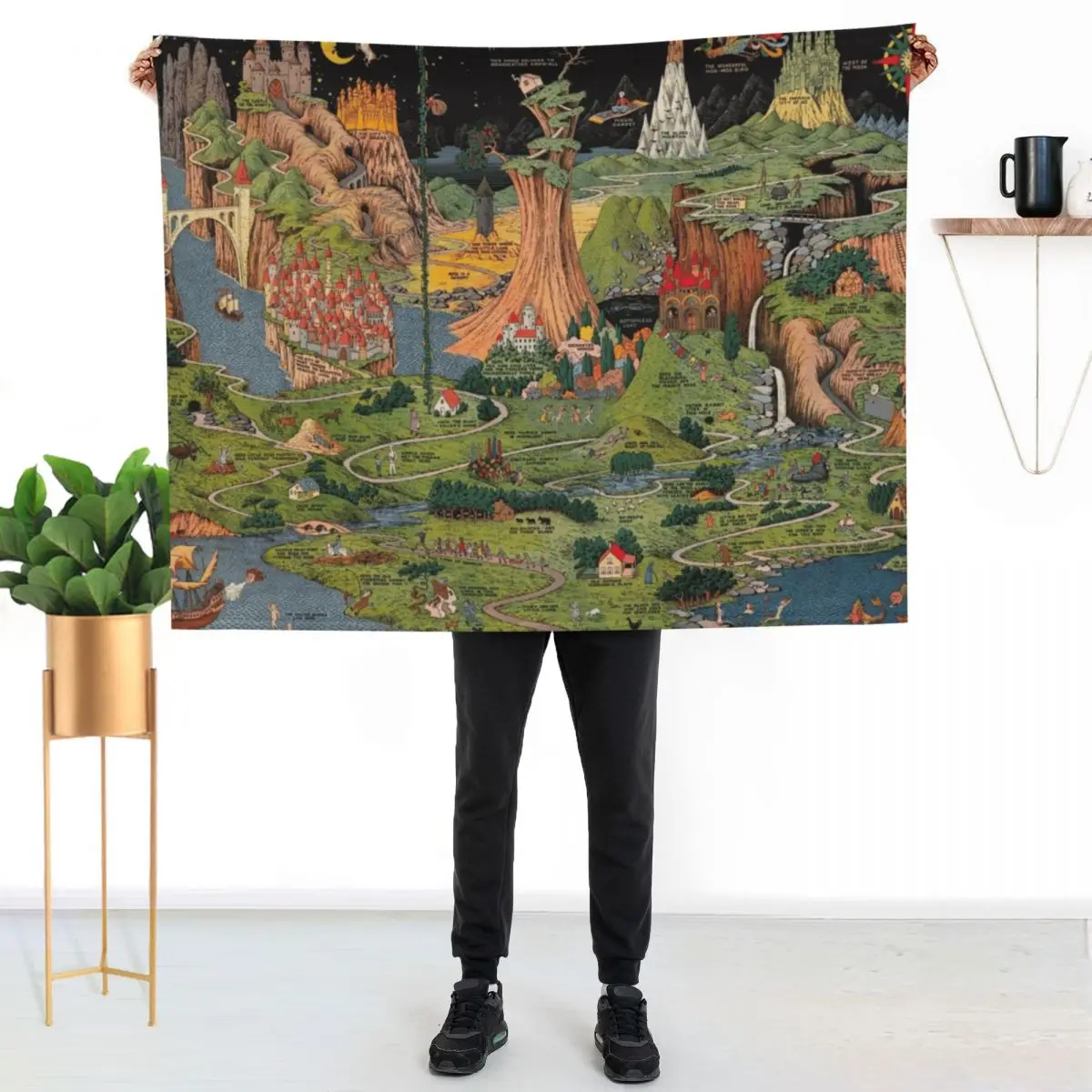 The land of make believe. Published by Jaro Hess 1930 Cornucopia of Fairy Tales Detailed Labeled Map Fun Magical F Throw Blanket