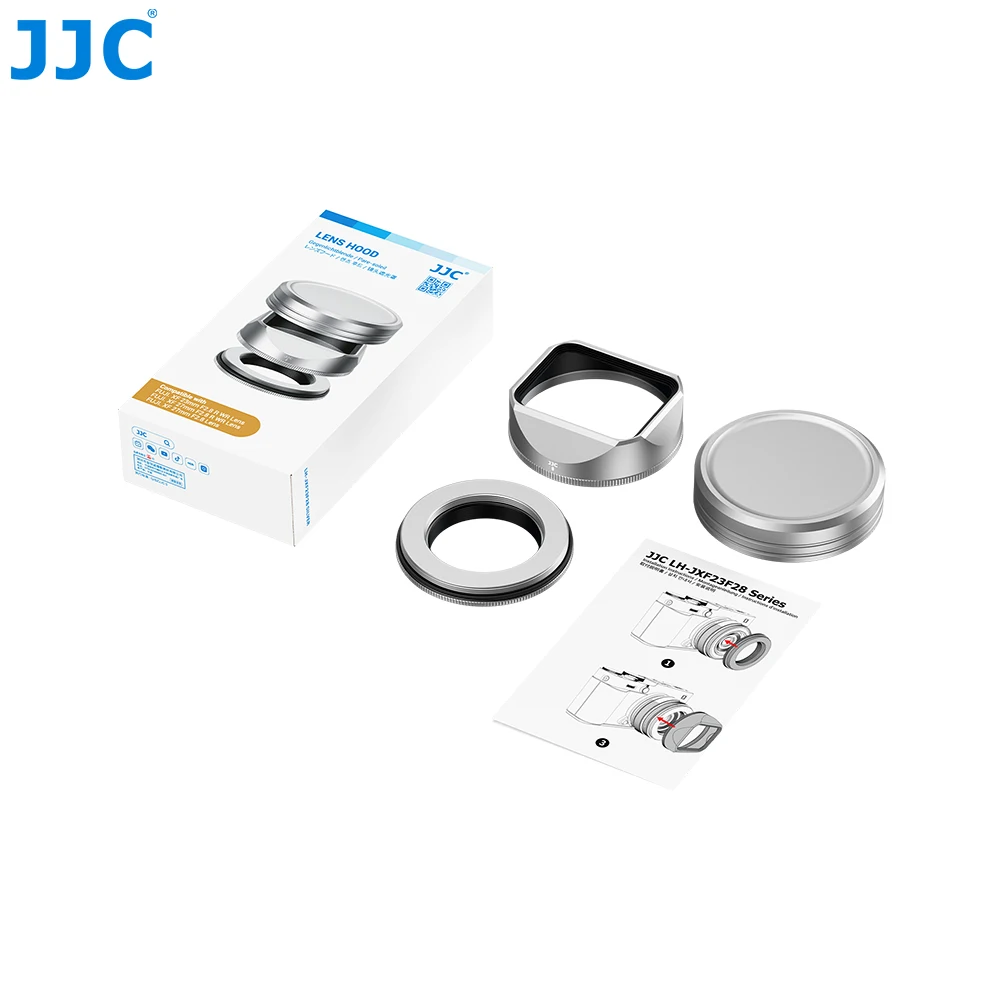 JJC Metalen Vierkante Zonnekap voor Fujifilm X-E5 Lens XF 23mm F2.8 R WR, XF 27mm F2.8 R WR Lenskap met Adapter Ring Cap Cover