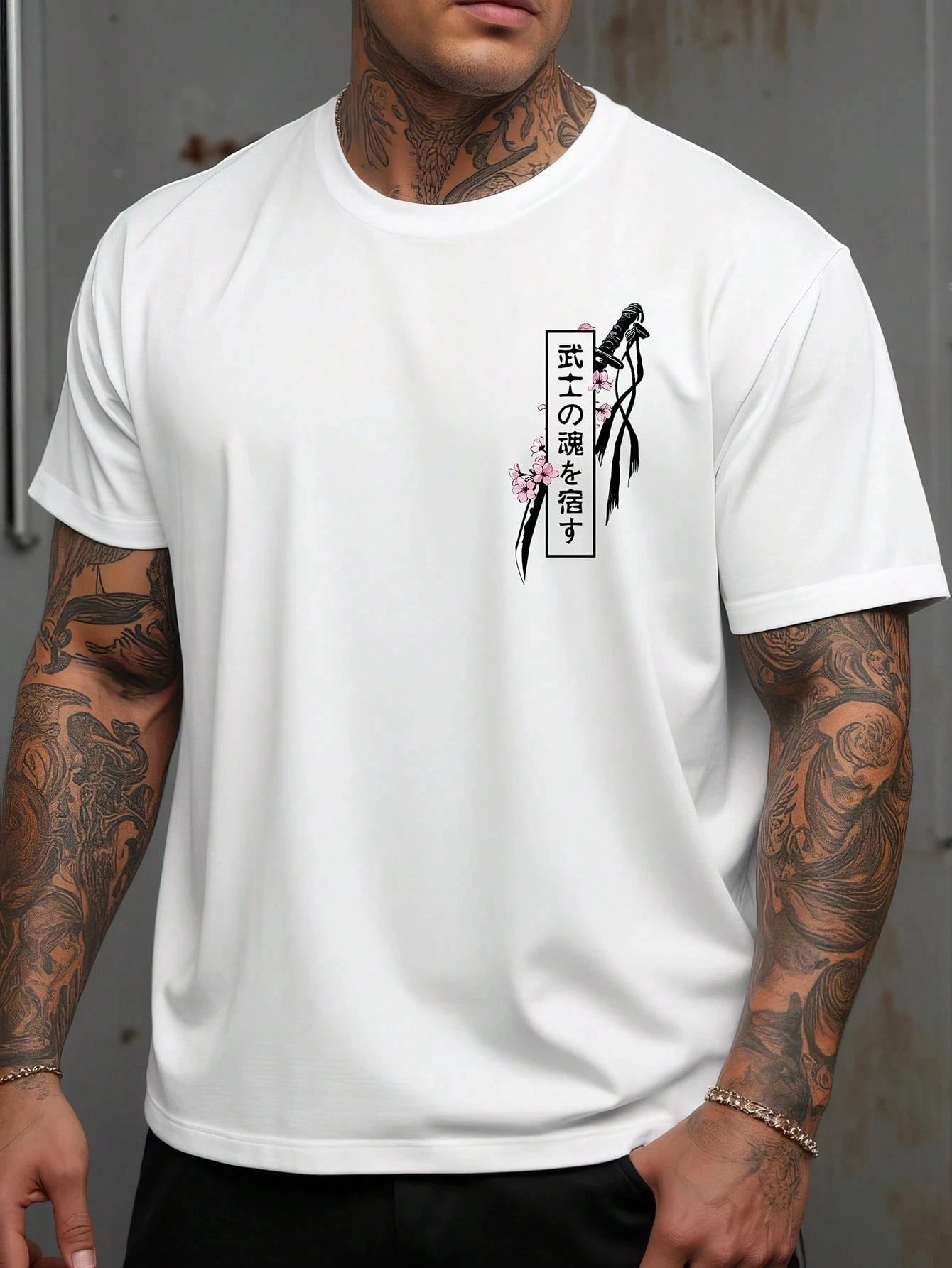 تي شيرت رجالي كاجوال مطبوع عليه رسومات تتميز بتصميم روح الساموراي وزهر الكرز ملابس رجالية قميص كبير الحجم جديد في القمم #2