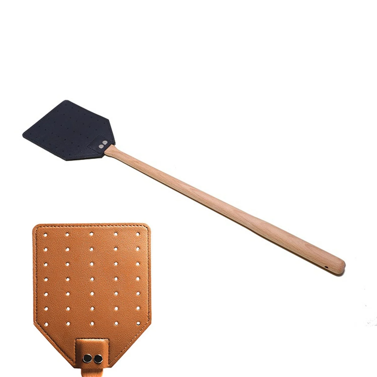 

2PCS Leather Fly Swatter with Long Wood Handle Sturdy Flyswatter for Indoor and Outdoor Rustic Swatter