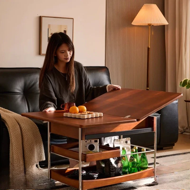 Movable folding coffee table, medieval home living room balcony, trolley