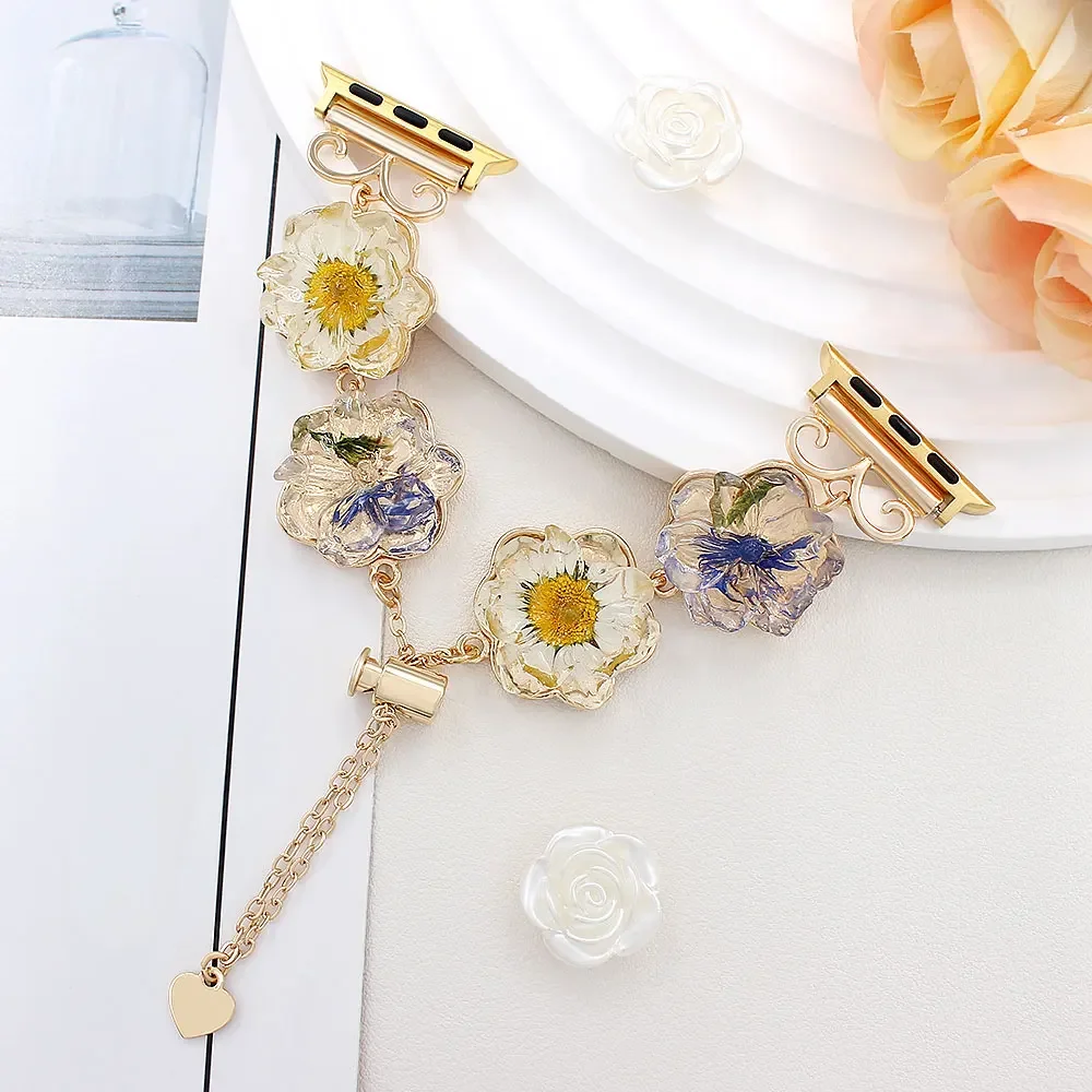 Women Flower Wrist Bracelet For Apple Watch Band Series 10 9 8 7 6 se 5 4 Ultra 40mm 41mm 38mm 42mm 44mm 45mm 46mm 49mm Strap