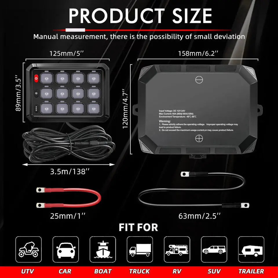 Panel de interruptor RGB12, caja de sistema de relé de Control de circuito momentáneo con interruptor de palanca multifunción de brillo de 5 niveles de alta potencia