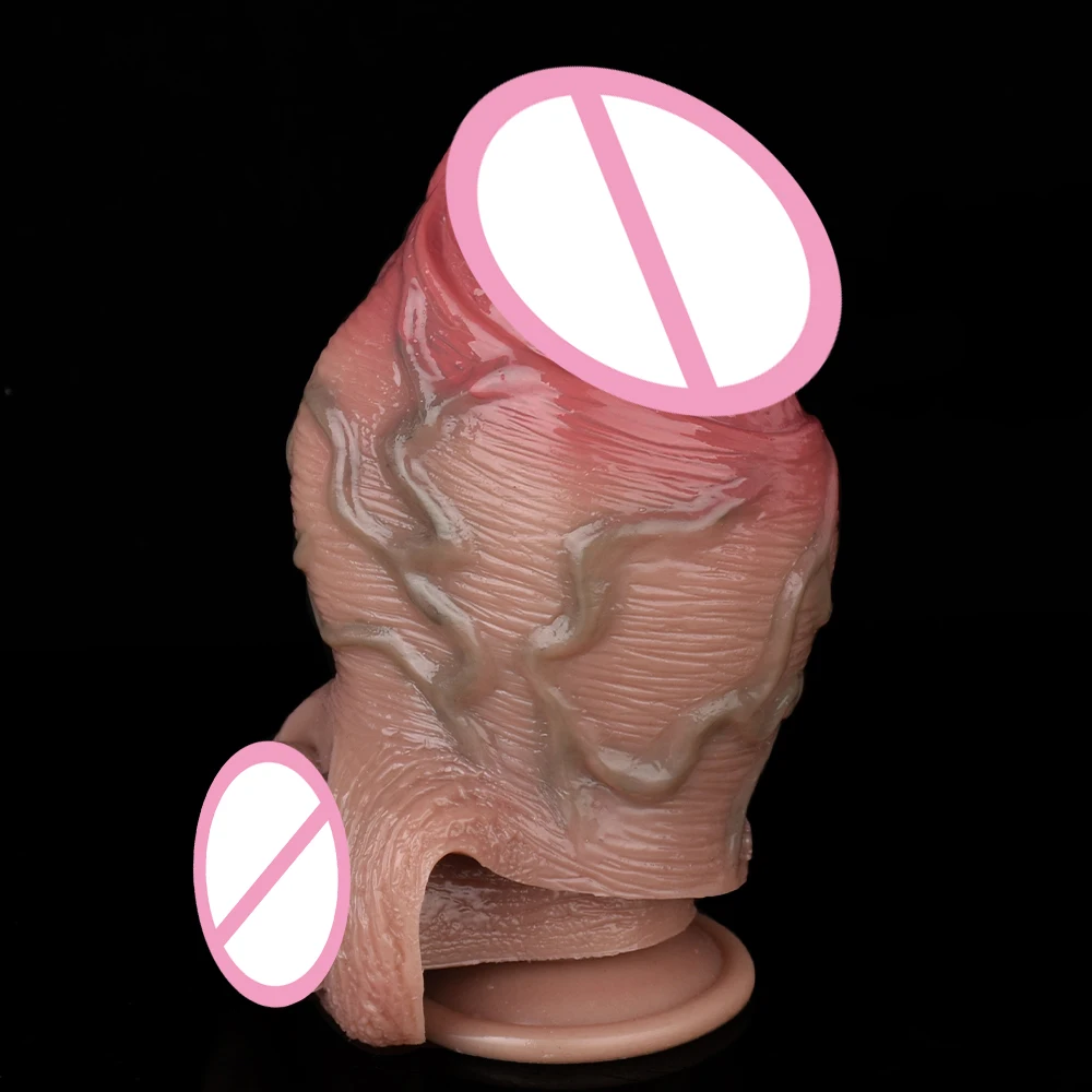 FAAK Silicone Penis Sleeve Extender Penis Ring Cock Sleeve Realistic Hollow Dildos Adult Toys for Enlarge Prolong Pleasure