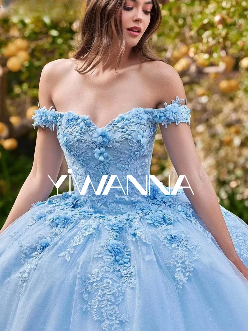

Sky Blue Sweetheart Neck Quinceanrra Prom Dress Shiny 3D Flower Appliques Princess Customized Exquisite Sweet 16 Dress Vestidos