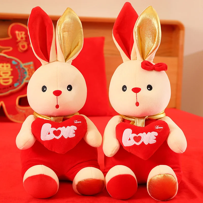 2Pcs Kawaii Couple Bunny Plush Toy Cute Stuffed Soft Animals Rabbit Plushies Doll for Girlfriend Valentine Gifts Wedding Decor