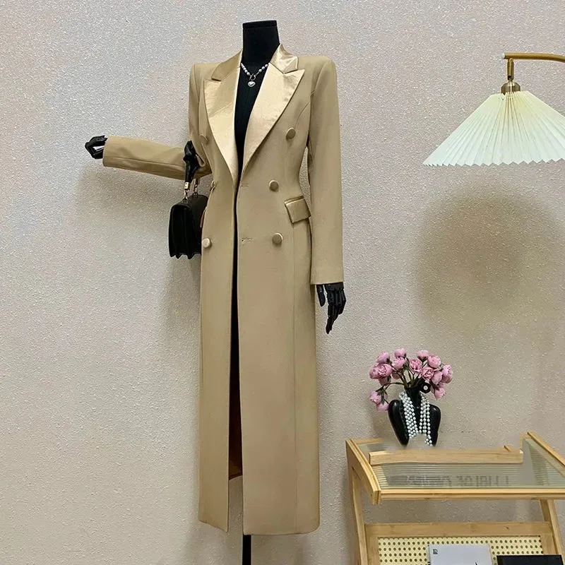 Women's Overcoat 2025 New Fashion Women's Trench Coat Spring Autumn Camel Gold Commuter Double-Breasted Women's Trench Coat H617