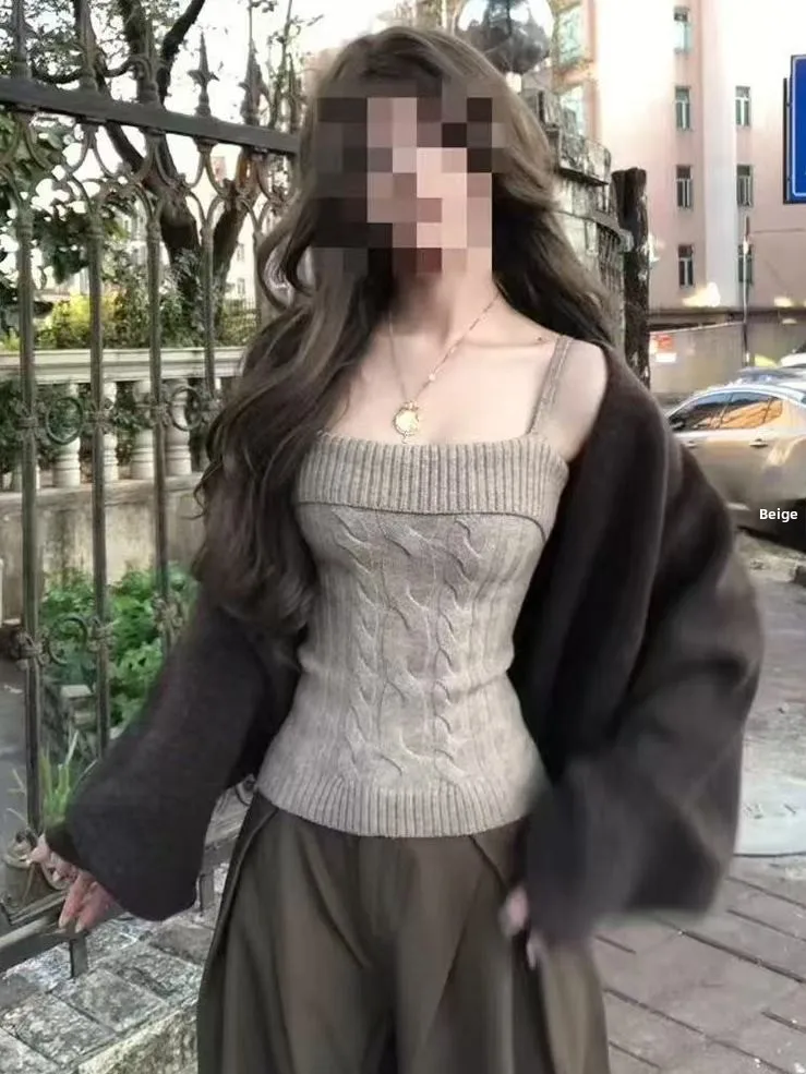 

Retro Sle Knitted Set Women's Slim Fit Batwing Sve Inner Wear Pure Color Spring New Arrival Faion Ensemble