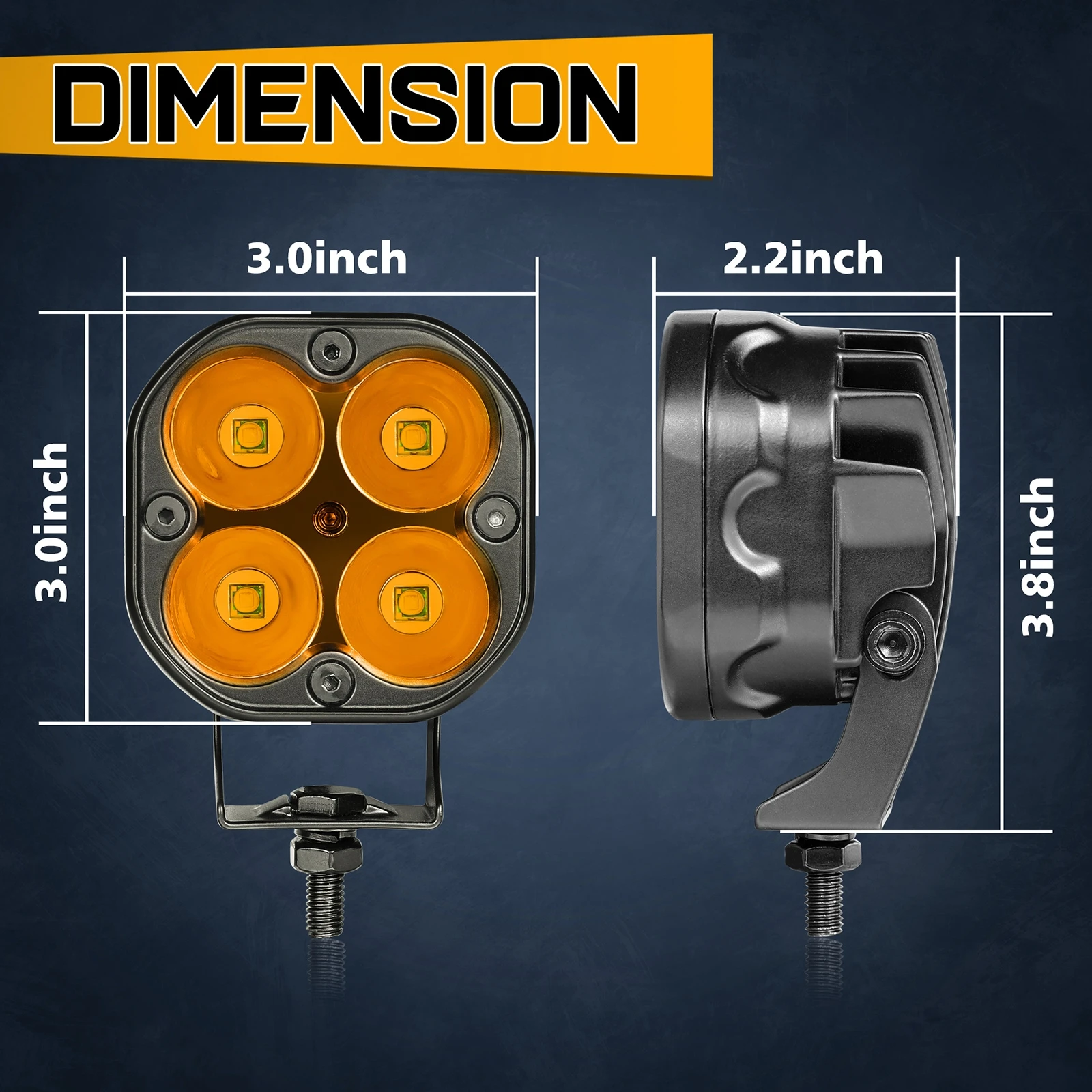 Для Ram 1500 2019-2024 крепление на капот на стойке 3 дюйма, 80 Вт, светодиодные противотуманные кубики, янтарные внедорожные фары дальнего света, точечная рабочая световая панель, двойная