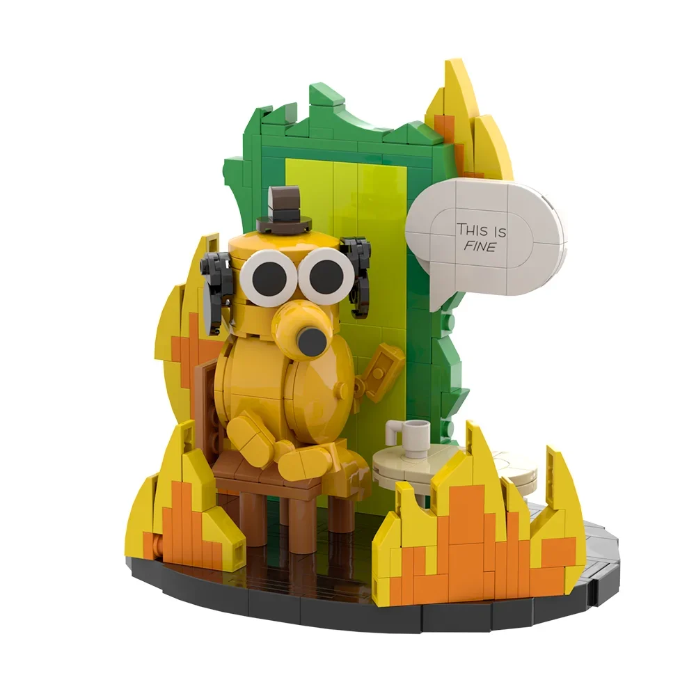 

2026 New New MOC This is Fine Dog Building Block Model Cartoon Fire Meme Vignette Hound Dog Bricks DIY Assembly Toys Kids Gifts