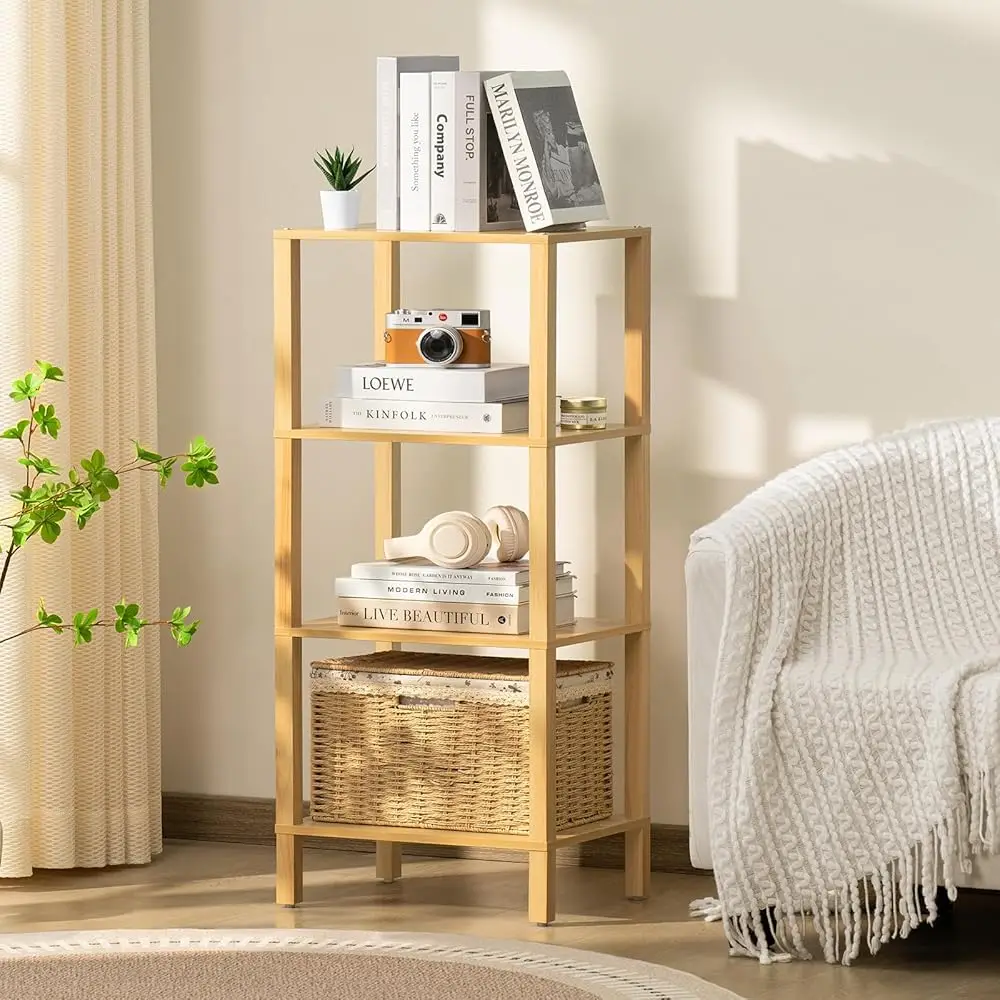 

4 Tier Tall Wooden Bookshelf With Storage, Narrow Bookcase For Small Space, Small Book Shelf For Living Room, Office, Bedroom,