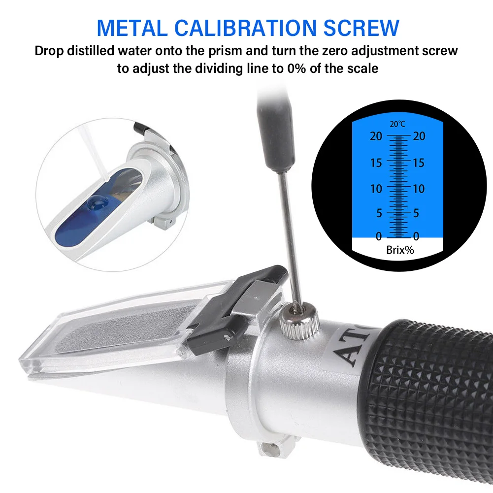 Refraktometer YIERYI Brix 0-20% ATC Genggam untuk Jus, Bir, Anggur, Pengukur Gula Portabel untuk Buah, Jem, Dessert, Produk Susu