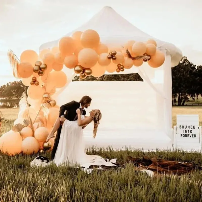 Material de PVC completo, casa inflable de rebote blanca de 4x4m, Castillo Boucy blanco, casa de juego para saltar con soplador, juguetes de boda para regalo