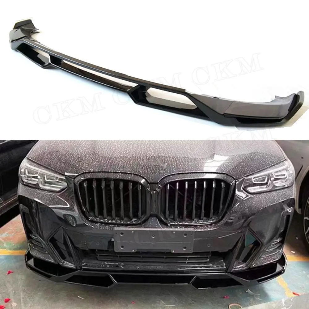 ABS Gloss Black Carbon Look Front Bumper Lip Chin Spoiler For BMW X3 G01 X4 G02 M Sport 2022 UP