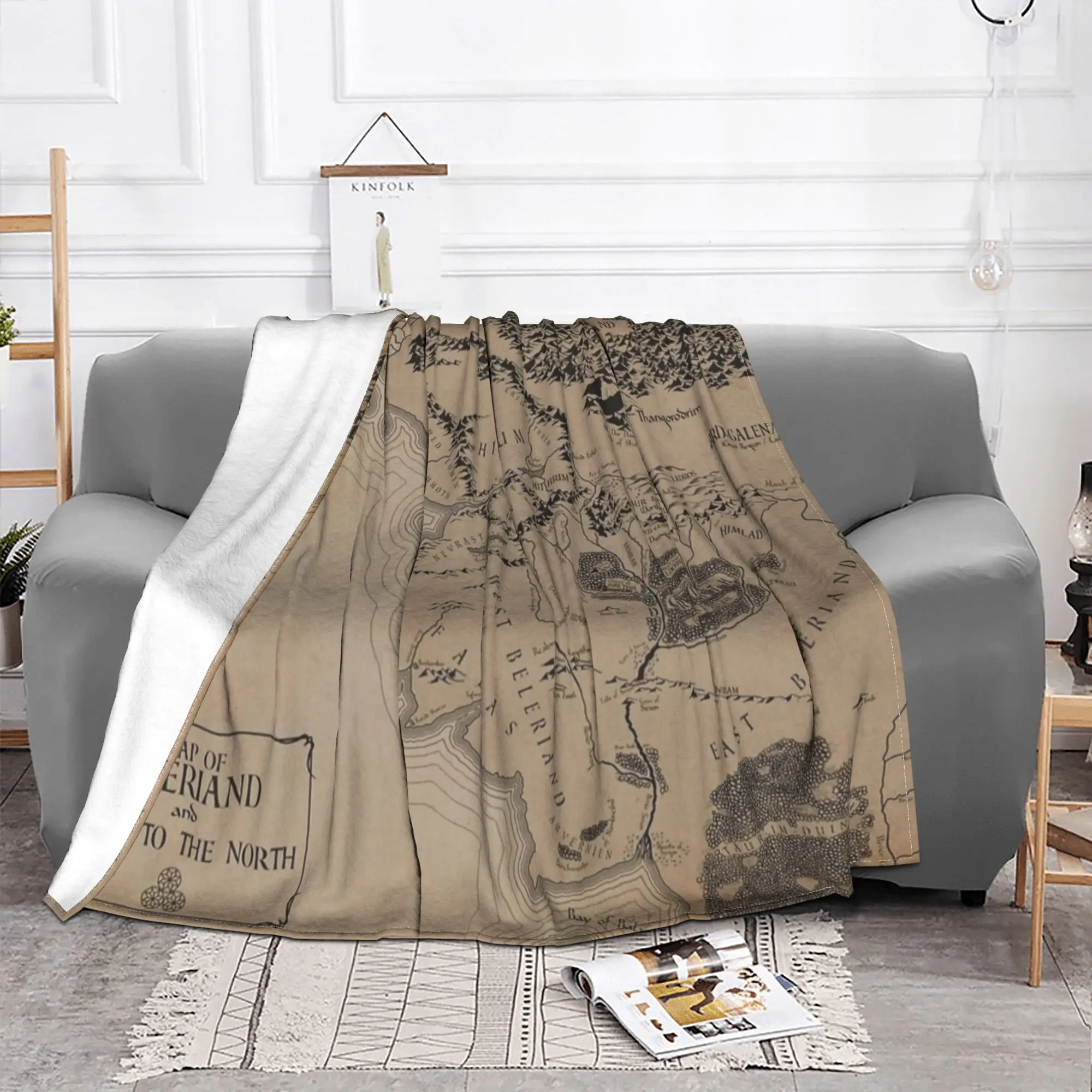 L-Lords Of The R-Rings Middle Earth Map Blanket Cover Wool Throw Blanket Home Couch Portable Lightweight Bedspreads