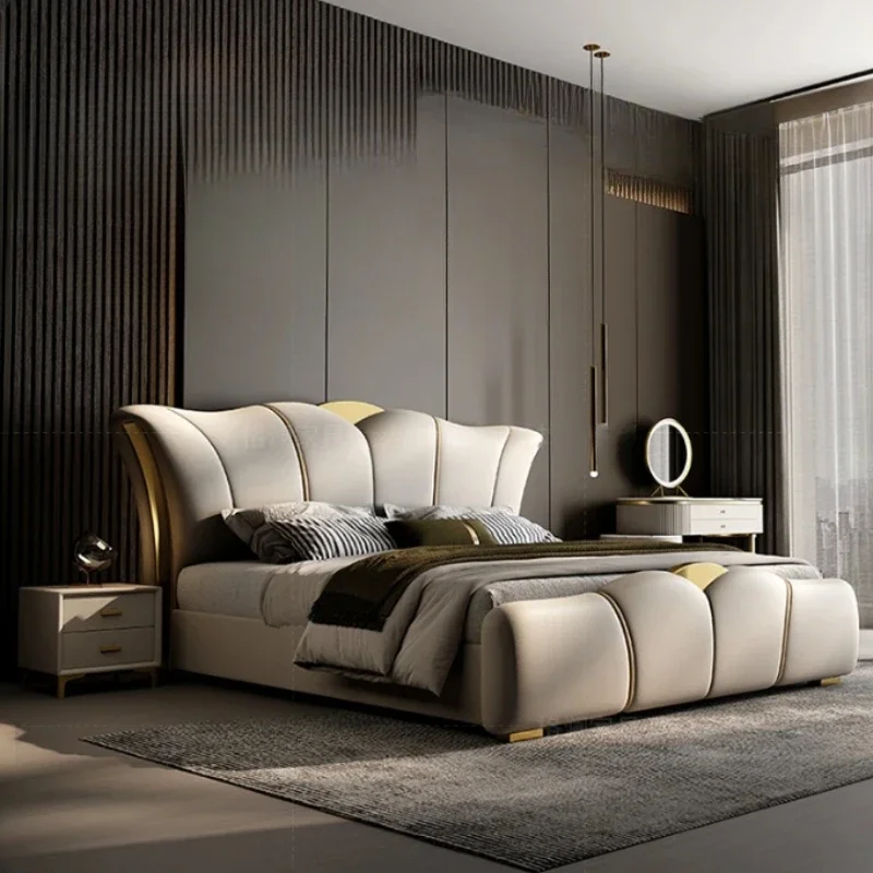 

King Size Luxury Double Bed Frame Wood Unique Hotel Living Room Double Bed Nordic Pretty Letto Matrimoniale Bedroom Furniture