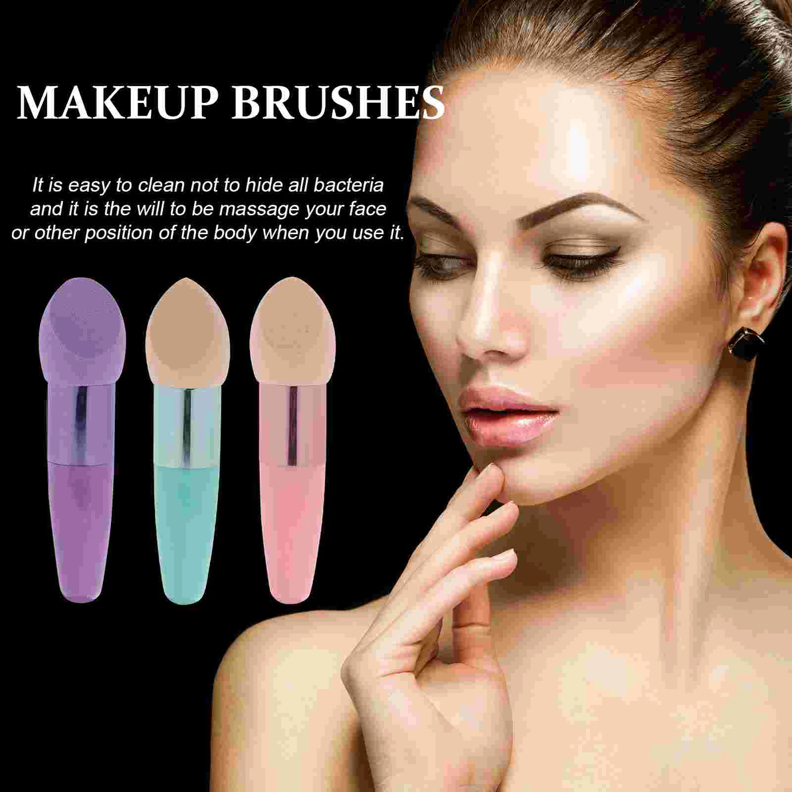 3 Pcs Makeup Sponge Stick Face Brush for Wedges Sponges Blender Tools Foundation Egg Puff