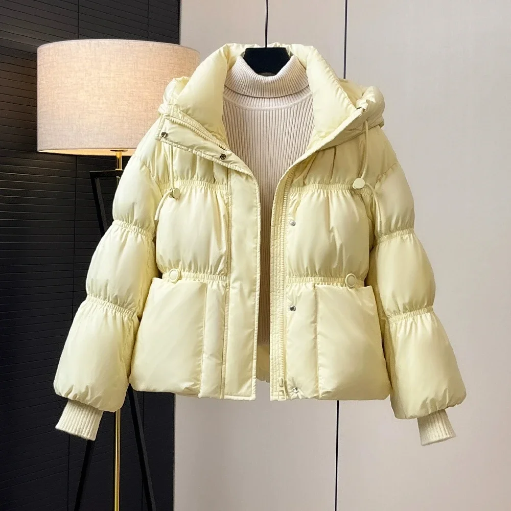 

Women's Short Down Coat 2025 Winter New Loose White duck down Hooded Jacket Warm Parka Female Solid Casual Jackets Design Sense