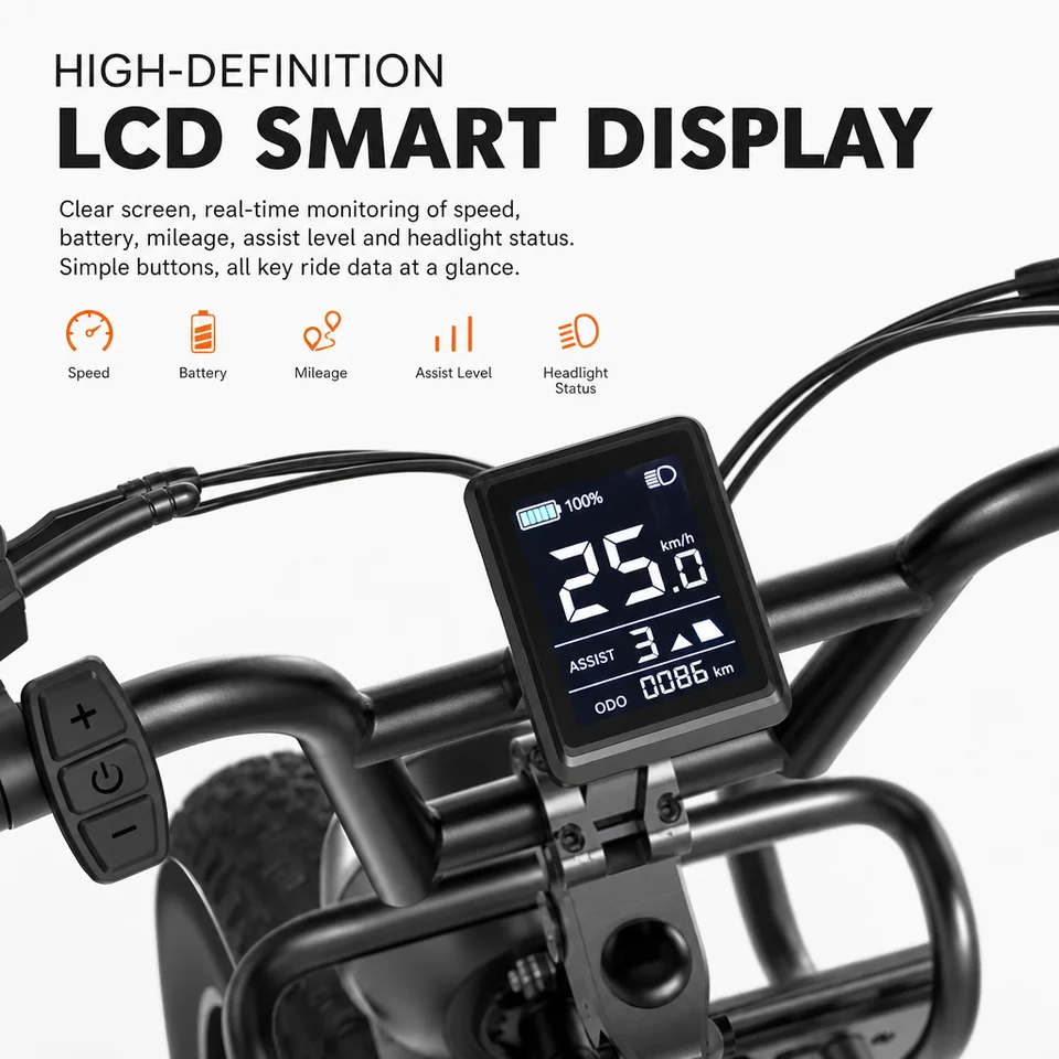20 Inch Fat Tire Electric Bike for Adults, 1000W Motor 48V 15Ah Lithium Battery Dual Disc Brake E Bike with Dual Suspension & Detachable Rear Seat image 7