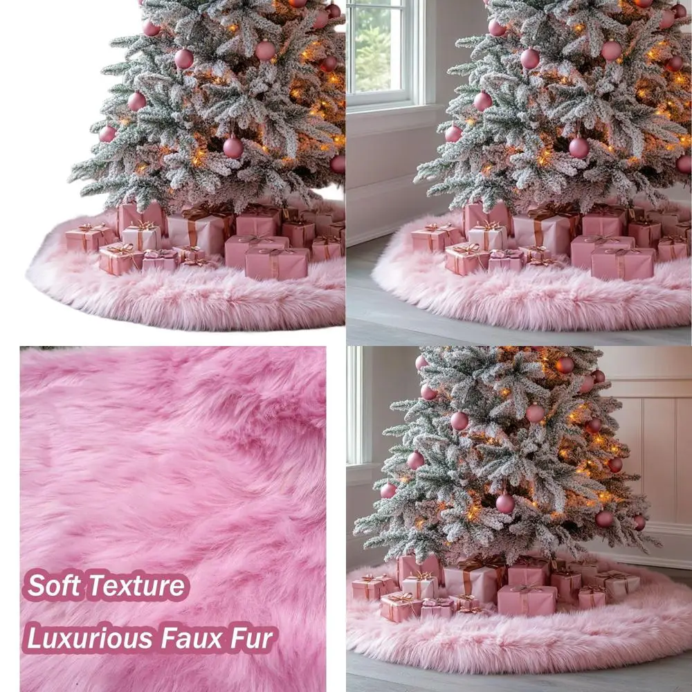 

60 Розовая плюшевая юбка для рождественской елки из искусственного меха - 60 Юбка из искусственного меха для праздничного декора праздничной елки