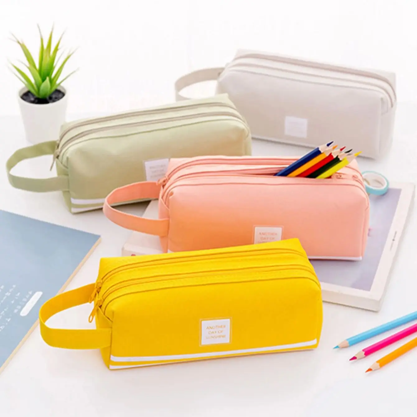 Double Layer Oxford Cloth Pen Bag With Large Capacity And Dual Zipper Portable Portable Pen Bag