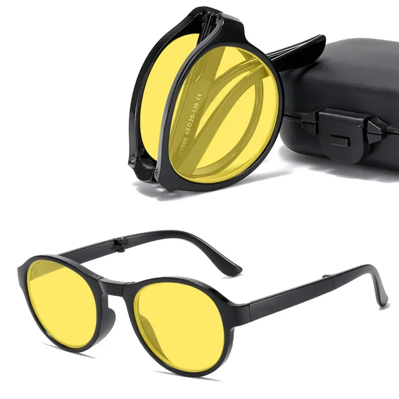 

Foldable Night Vision Glasses with Box for Men Women Round Ultralight Blocking Eye Protection Eyewear for Driving