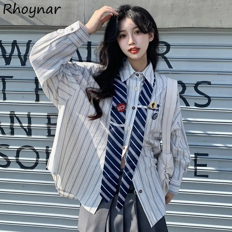 Koszule w paski kobiety Baggy Preppy słodkie nastolatki młodzież dziewczęca japońska ulica osobisty projektant Harajuku Ins modna odzież przytulna
