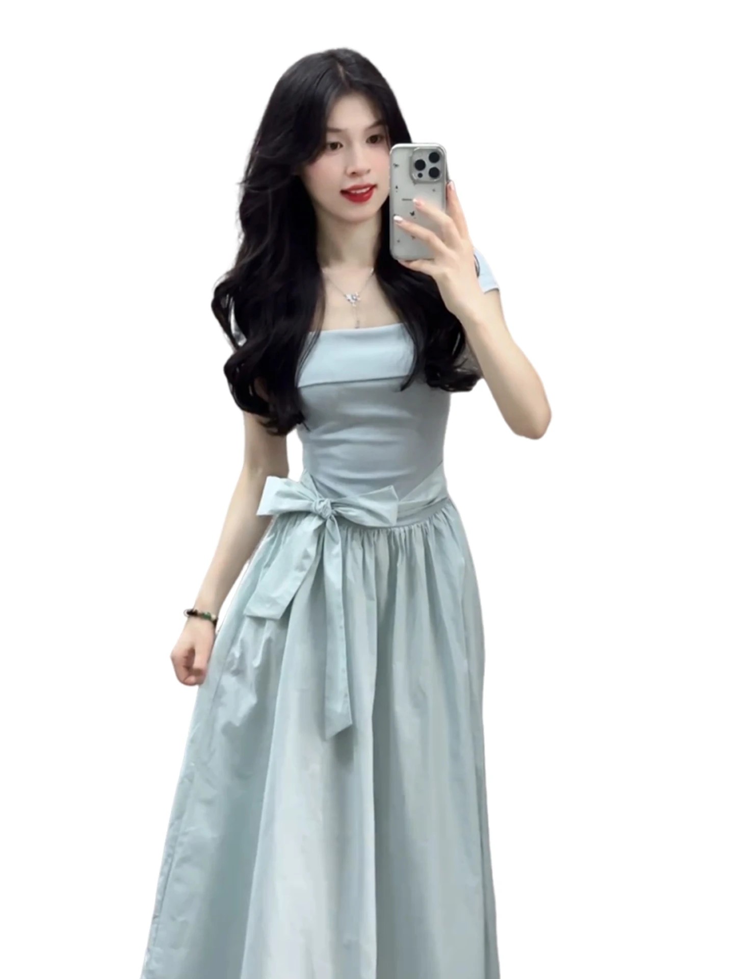 Robe longue pour femme, nouvelle collection été, design élégant, nœud à la taille, style japonais doux et élégant