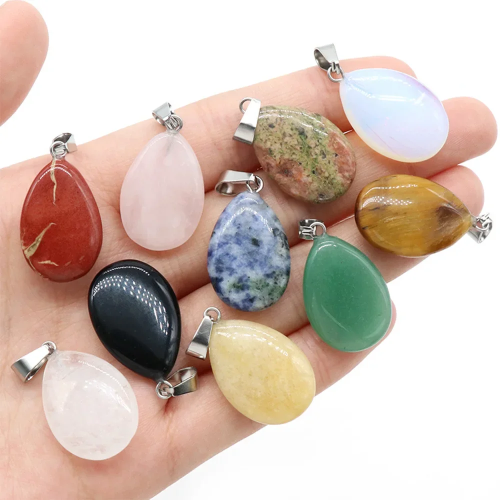 5PCS 24x16mm Water Drop Shape Pendant Natural Stone Quartz Healing Gems Making Jewelry Charm Necklace Bracelet Earring Wholesale