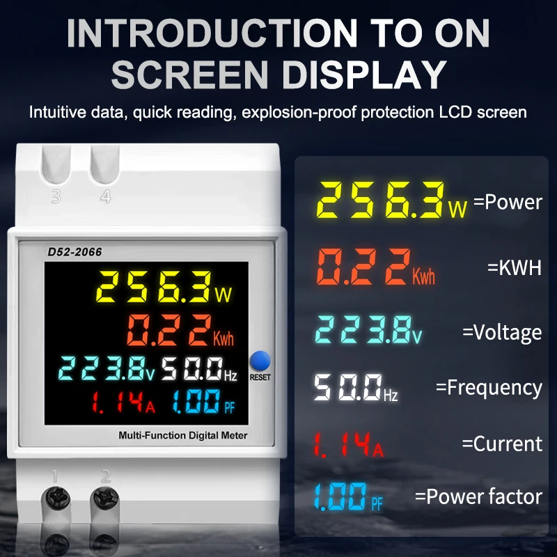 6IN1 DIN Rail AC Monitor 110V 220V 380V 100A Voltage Current Power Factor Active KWH Electric Energy Frequency Meter VOLT AMP - view 2
