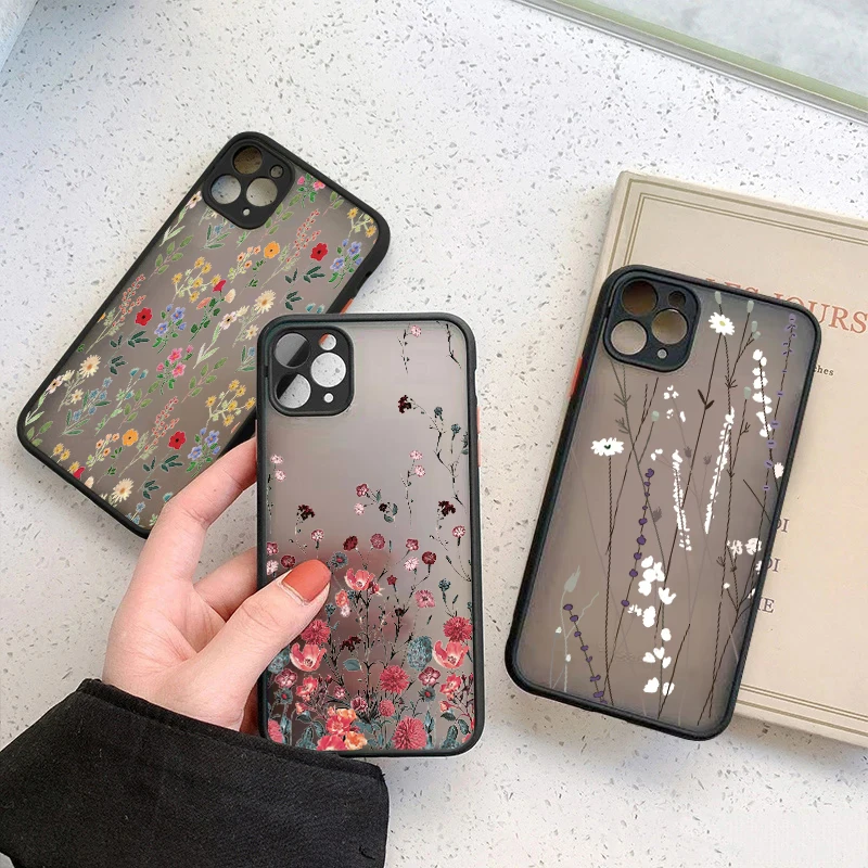 Flower Phone Case For iPhone 15 14 13 12 11 Pro Max XS X XR 7 8 15 Plus SE 2022 Shockproof Soft Silicone Bumper Clear Back Cover