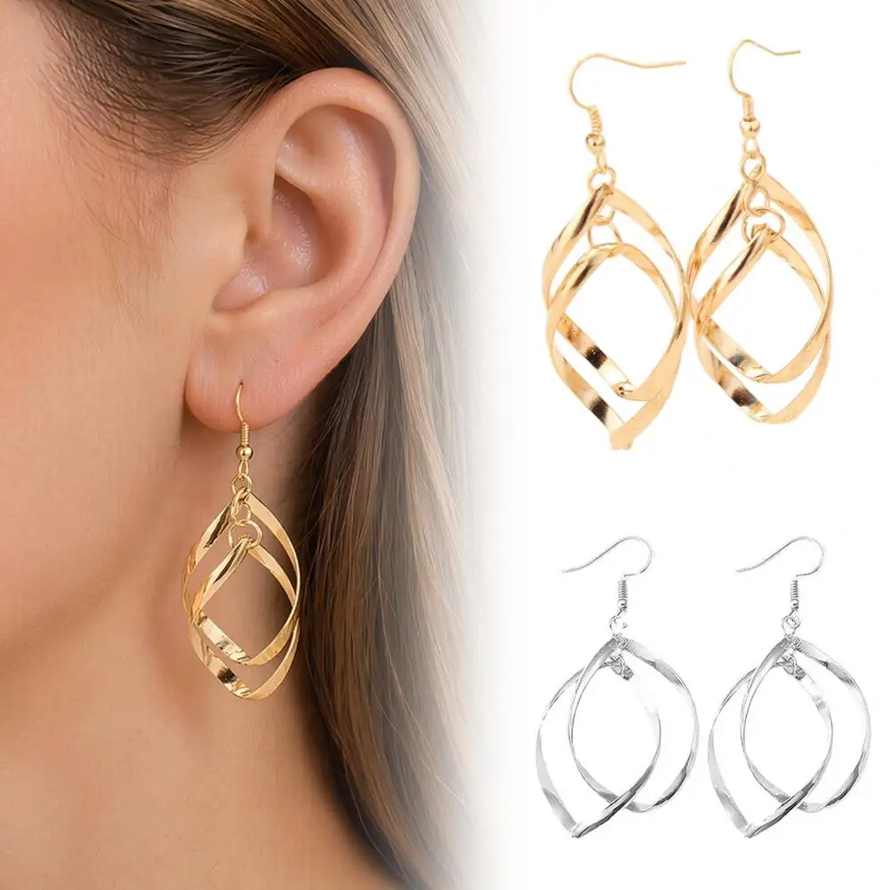 Alloy Polished Earrings Lightweight Dropearrings 1 Pair Hook Earrings for Women High-polish Double Rhombus Drop Earrings Date