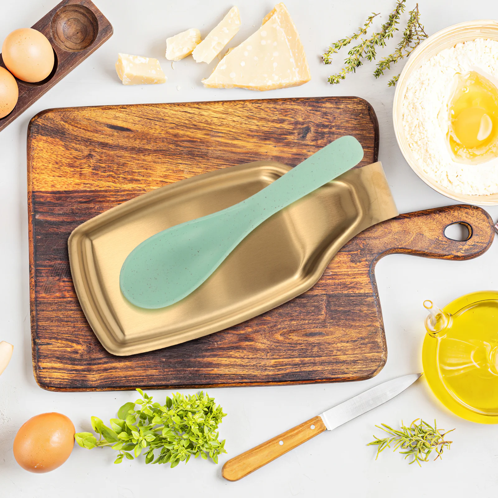 

Stainless Steel Kitchen Spoon Ladle Spatula Holder with Space Saving Tray Utensil Holder for Countertop Easy Clean