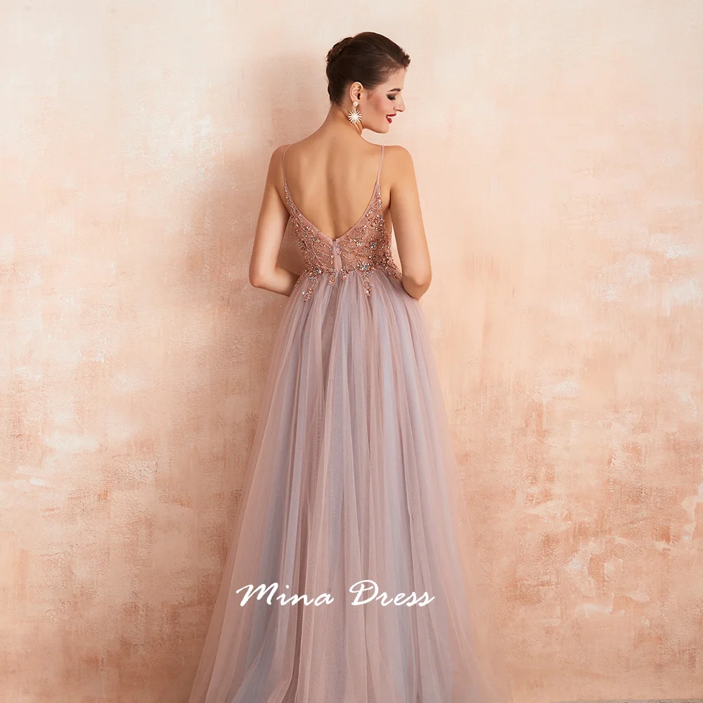 ชุดราตรีลูกไม้ปักลายหรูหราสำหรับผู้หญิง ออกแบบโดยมิน่า เหมาะสำหรับโอกาสพิเศษ สายเดี่ยวทรงเข้ารูปสำหรับงานปาร์ตี้